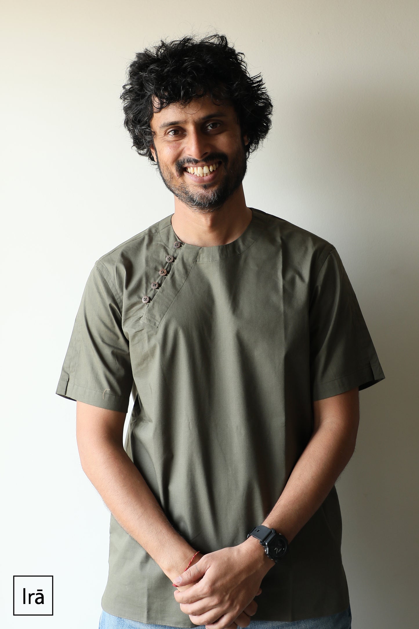 Olive winged collar Pehran (Shirt)