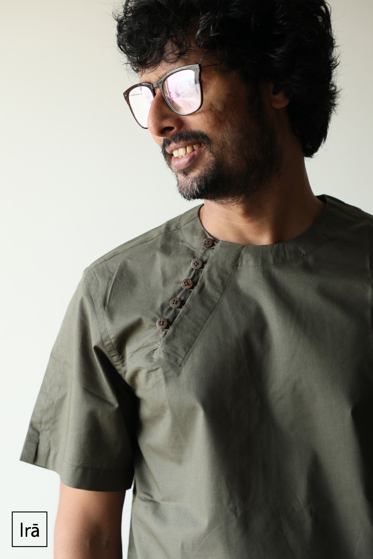 Olive winged collar Pehran (Shirt)