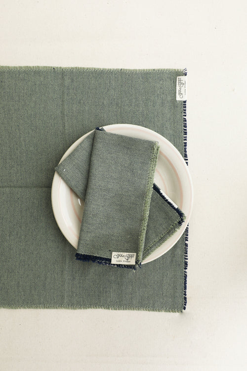 Dark Blue and Light Moss hand spun Cotton Table Linen Set of 6