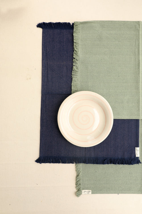 Dark Blue and Light Moss hand spun Cotton Table Linen Set of 6