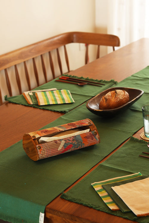 Forest Cotton Table Linen with Solid Mix and Stripes Napkins Set of 6