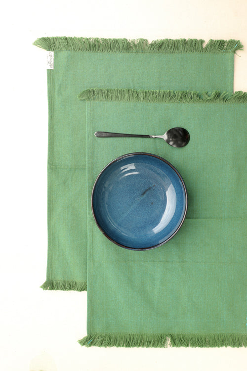 Forest Cotton Table Linen with Solid Mix and Stripes Napkins Set of 6