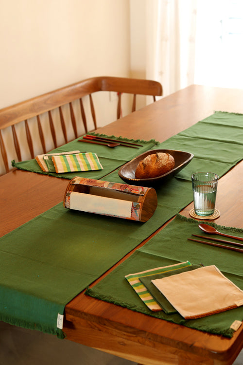 Forest Cotton Table Linen with Solid Mix and Stripes Napkins Set of 6