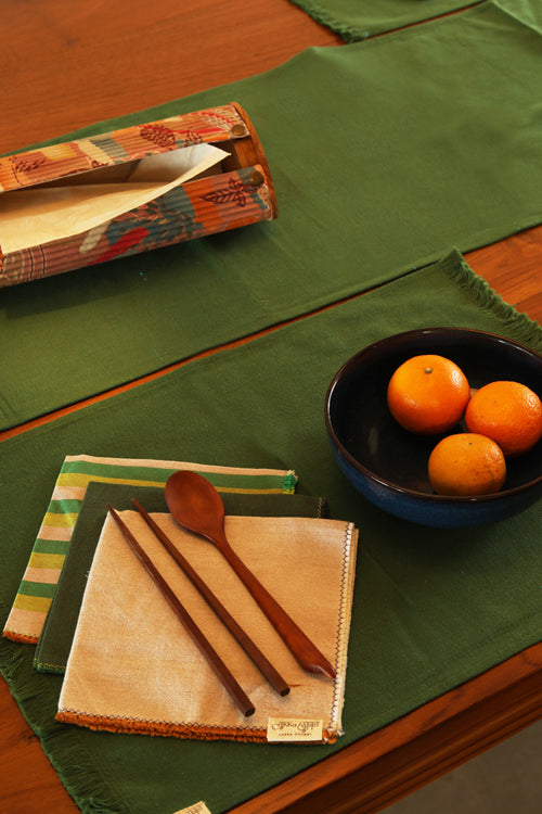 Forest Cotton Table Linen with Solid Mix and Stripes Napkins Set of 6