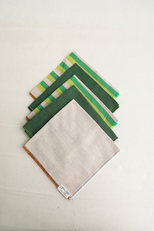 Forest Cotton Table Linen with Solid Mix and Stripes Napkins Set of 6
