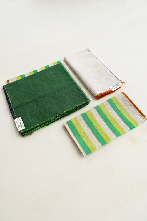 Forest Cotton Table Linen with Solid Mix and Stripes Napkins Set of 6
