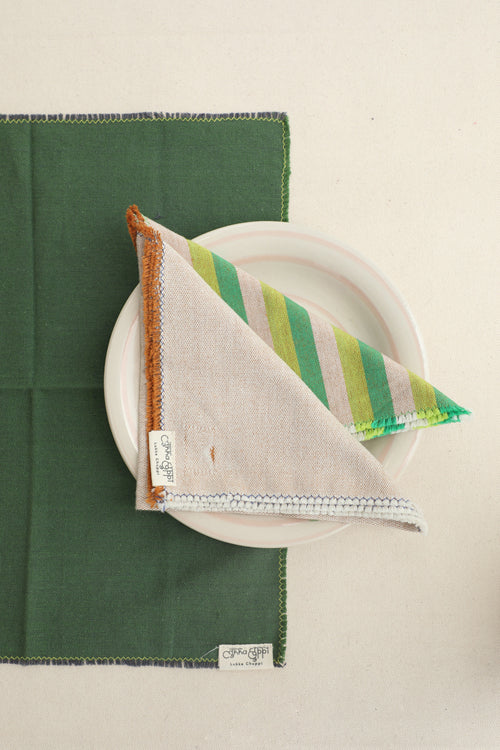 Forest Cotton Table Linen with Solid Mix and Stripes Napkins Set of 6