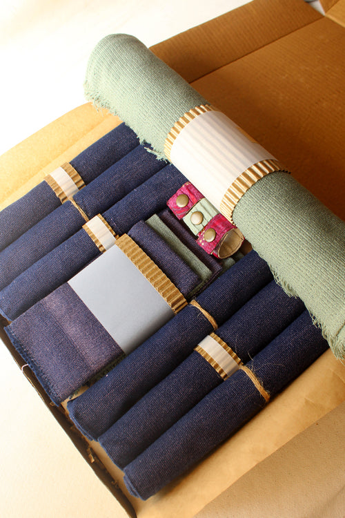 Sage and Dark Blue & Pink Handspun Table Linen Set of 6