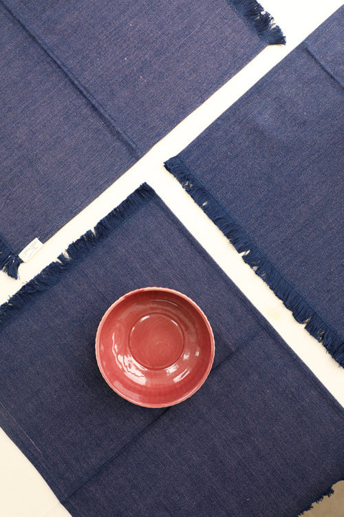 Sage and Dark Blue & Pink Handspun Table Linen Set of 6
