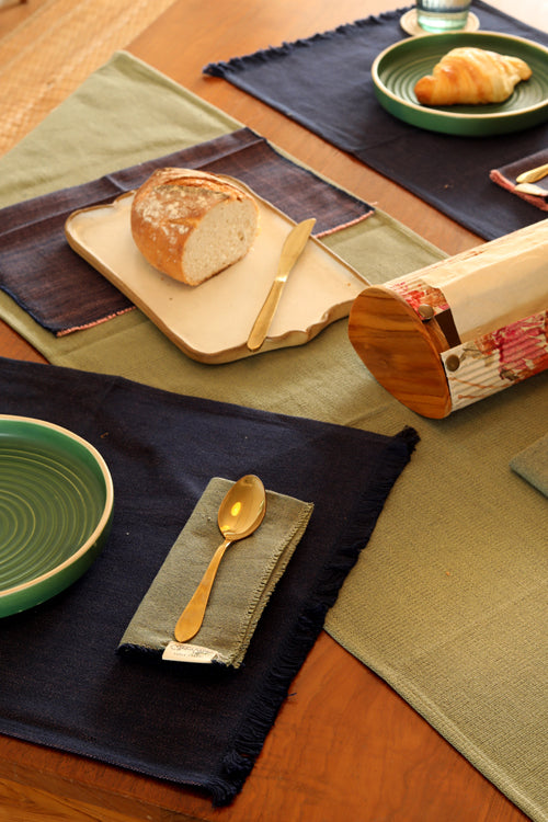 Sage and Dark Blue & Pink Handspun Table Linen Set of 6