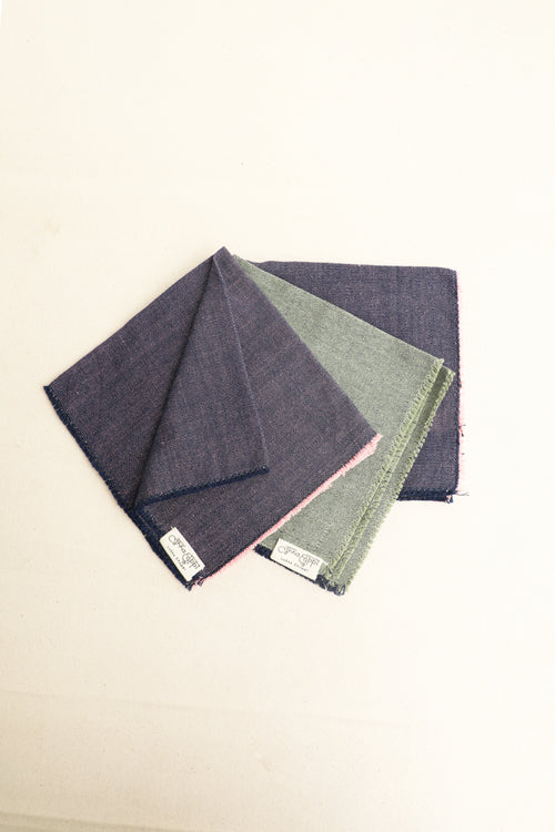 Sage and Dark Blue & Pink Handspun Table Linen Set of 6