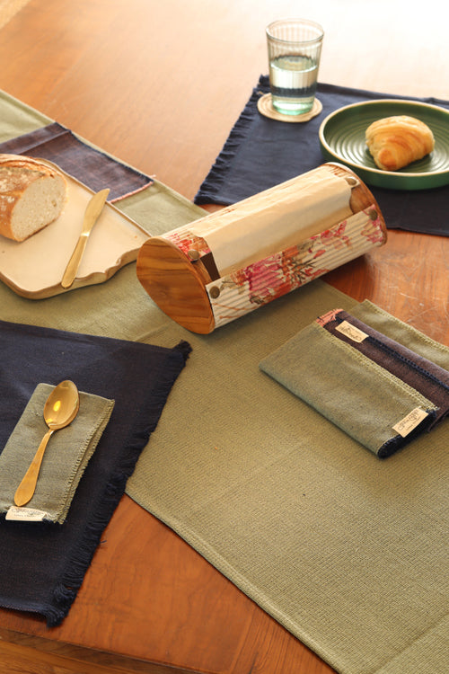 Sage and Dark Blue & Pink Handspun Table Linen Set of 6