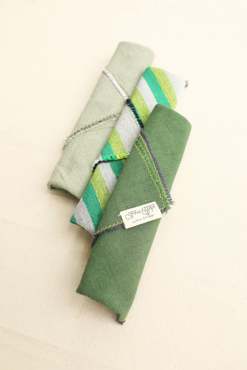 Stone and Sage Cotton Table Linen with Mix Solid and Stripes Napkins Set of 6