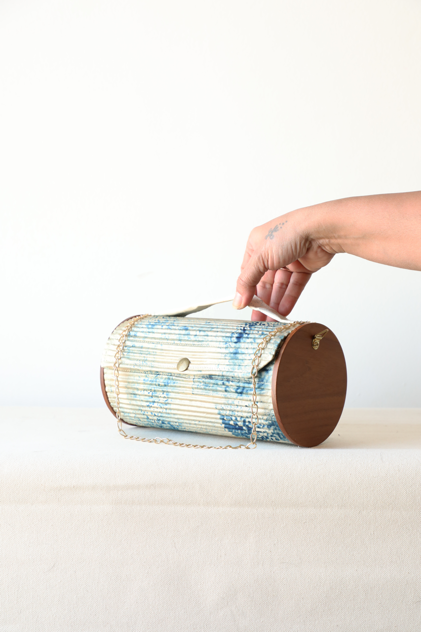 Non detachable fixed sleeve - round -Bidan upcycled Round Clutch