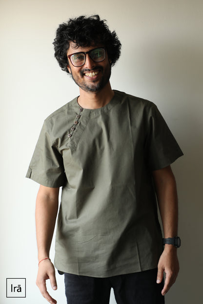 Olive winged  collar Pehran (Shirt)