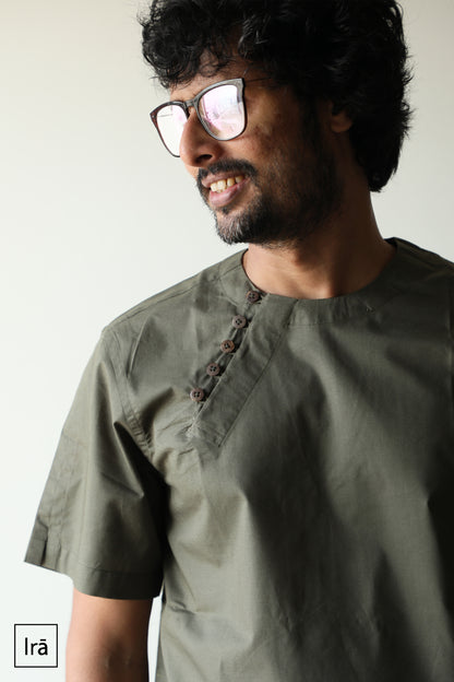 Olive winged  collar Pehran (Shirt)