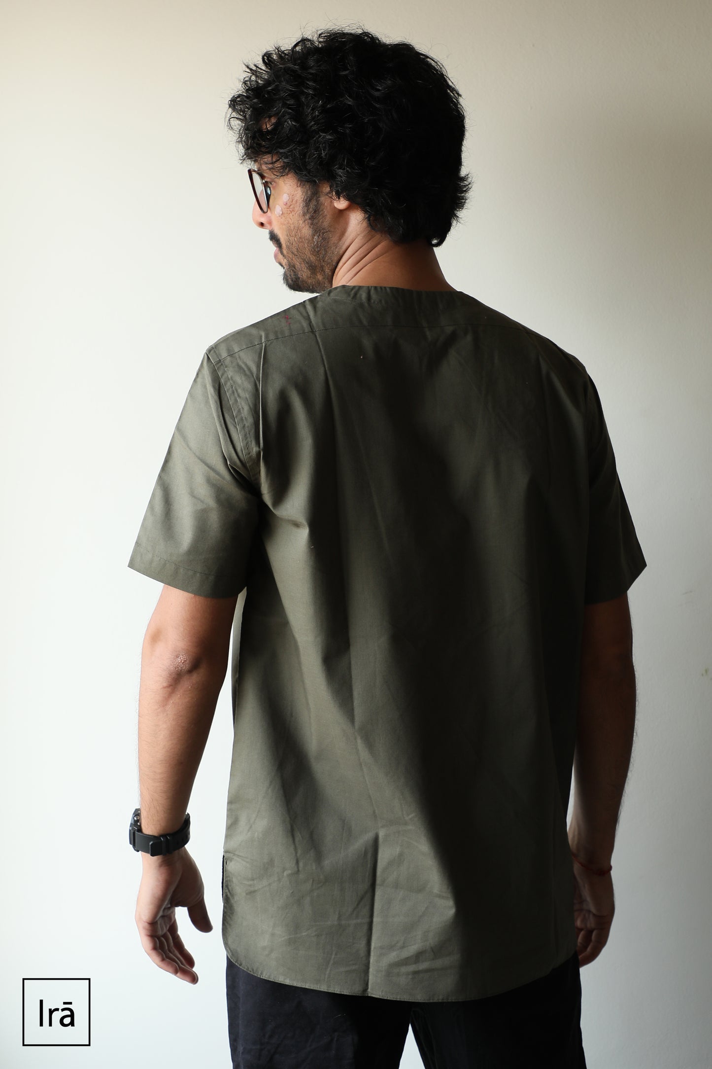 Olive winged  collar Pehran (Shirt)