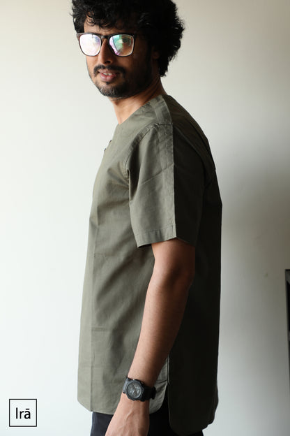 Olive winged  collar Pehran (Shirt)