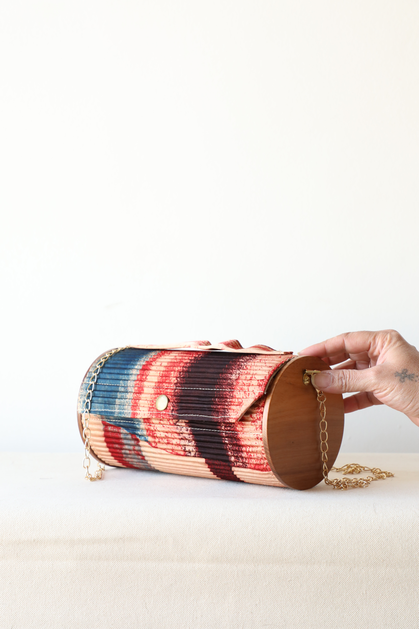 Non detachable fixed sleeve - round -Kinu upcycled Round Clutch (fixed sleeve)