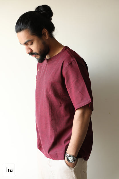 Red wine winged collar Pehran (Shirt)