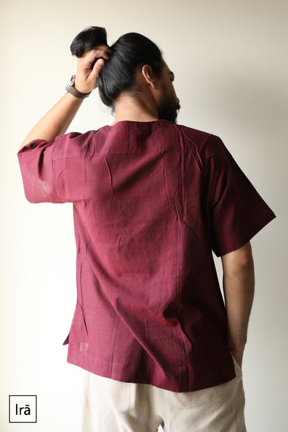 Red wine winged collar Pehran (Shirt)