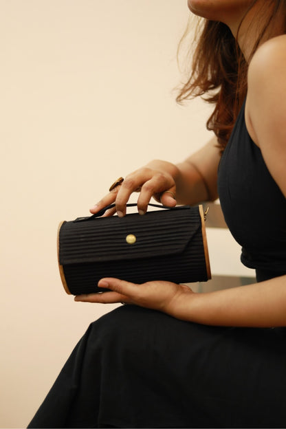 Sweet Pea & Solid Black Round Clutch - Changeable Sleeve