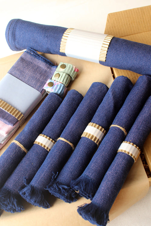 Dark Blue Handspun Cotton Table Linen Set of 6