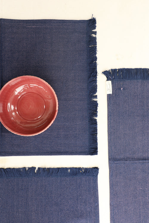 Dark Blue Handspun Cotton Table Linen Set of 6