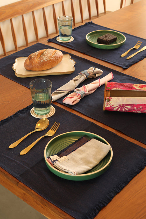 Dark Blue Handspun Cotton Table Linen Set of 6