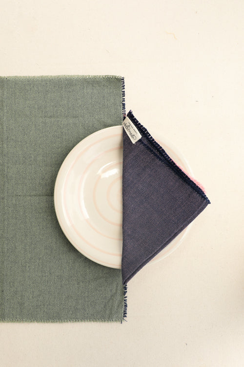 Sage and Dark Blue & Pink Handspun Table Linen Set of 6