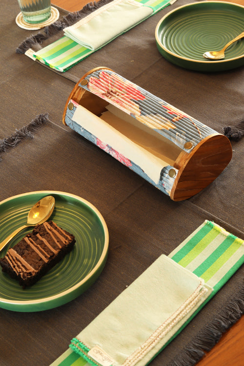 Stone Grey Cotton Table Linen with Solid Mix and Stripes Napkins Set of 6