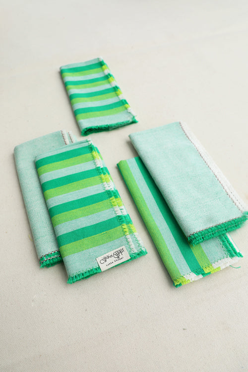 Stone Grey Cotton Table Linen with Solid Mix and Stripes Napkins Set of 6