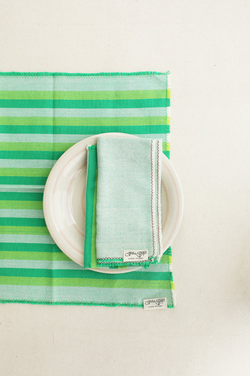 Stone Grey Cotton Table Linen with Solid Mix and Stripes Napkins Set of 6