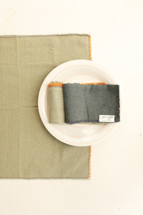 Stone and Sage Spun Table Linen with Solid Napkins Set of 6